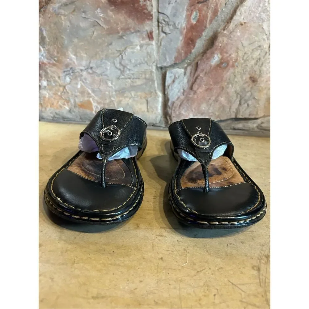 Born MRA9 Women's Size 6 Black Leather Buckle Sandals Opanka Handcrafted